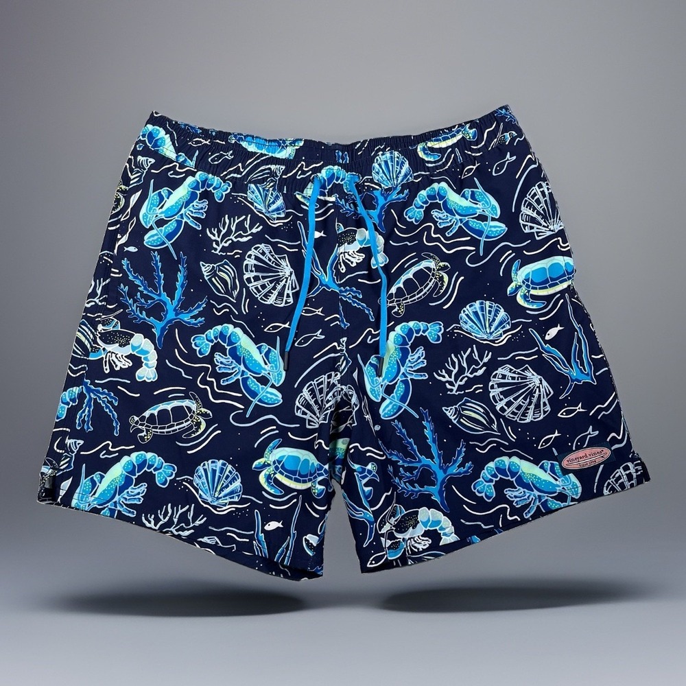 Vineyard Vines Mens Large Swim Trunks 7" Board Shorts Sea Turtles Lobsters Navy